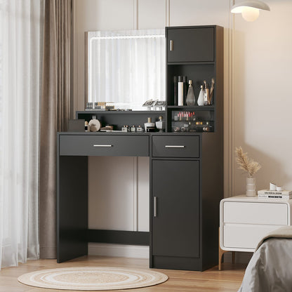 Black Makeup Vanity Table with Mirror & LED Light for Bedroom