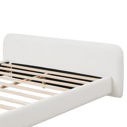 Cozy White Boucle Upholstered Bed - King Size, Box Spring Not Required