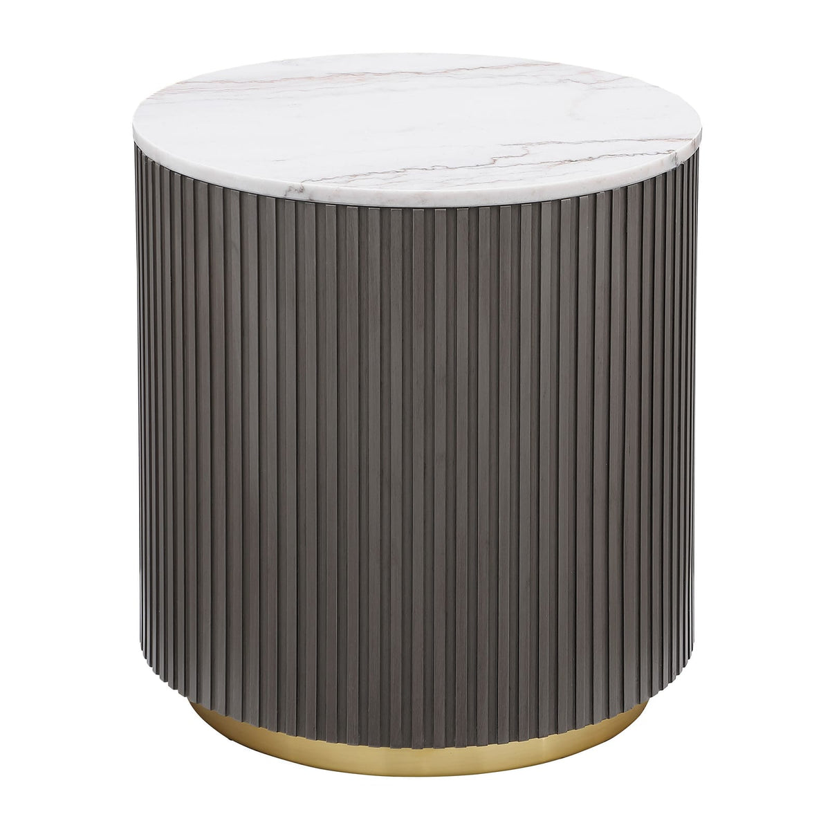 White Marble Round End Table with Engineered Wood Base