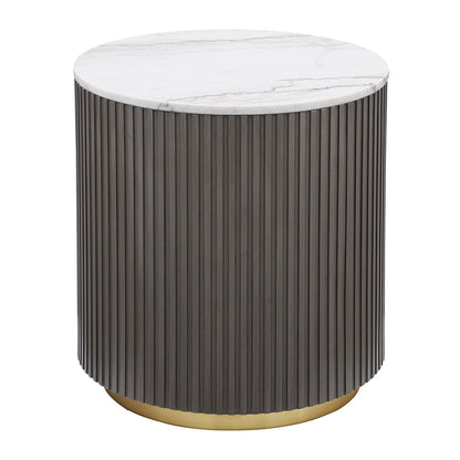 White Marble Round End Table with Engineered Wood Base