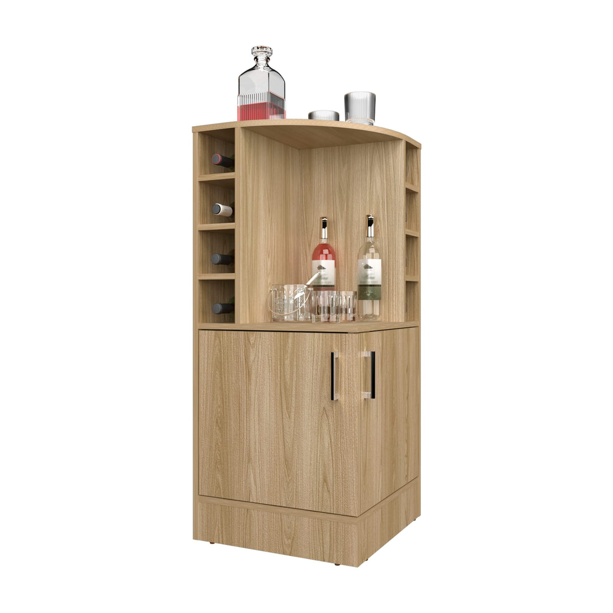 Bar Cabinet with 2 Doors & Wine Storage - Natural Wood for Living Room