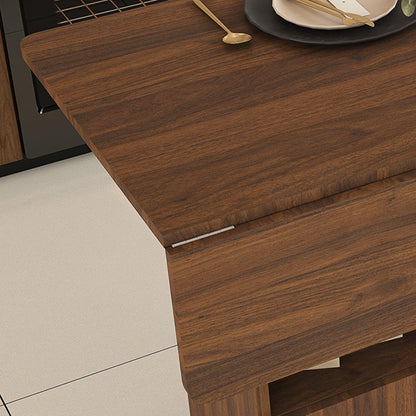 47 Inch Walnut Folding Dining Table with Storage Shelves for Dining Room