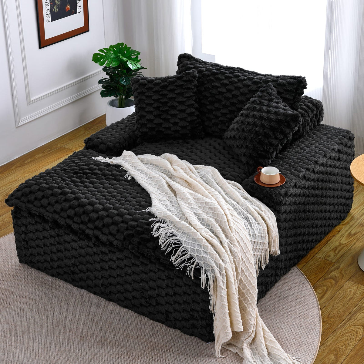 51 Inch Polyester Blend Sofa - Black Seat for Living Room