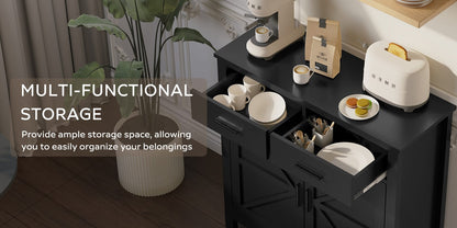 Black Particle Board Buffet Cabinet for Kitchen Dining Room Storage for Living Room
