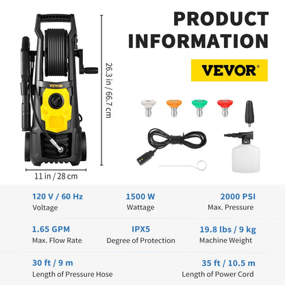 2000 PSI Electric Pressure Washer - Yellow Plastic