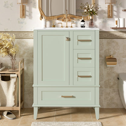 Green Bathroom Vanity with Sink - 24.8" Storage Cabinet