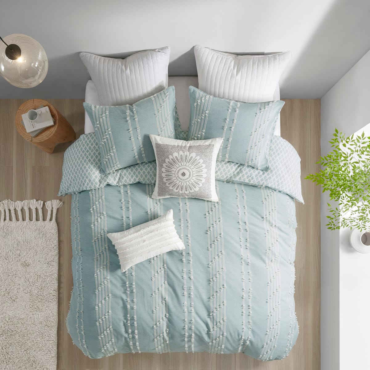Queen Cotton Blue Duvet Cover Set - 3 Piece