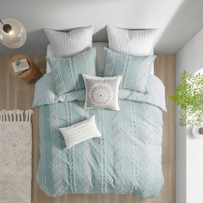 Queen Cotton Blue Duvet Cover Set - 3 Piece