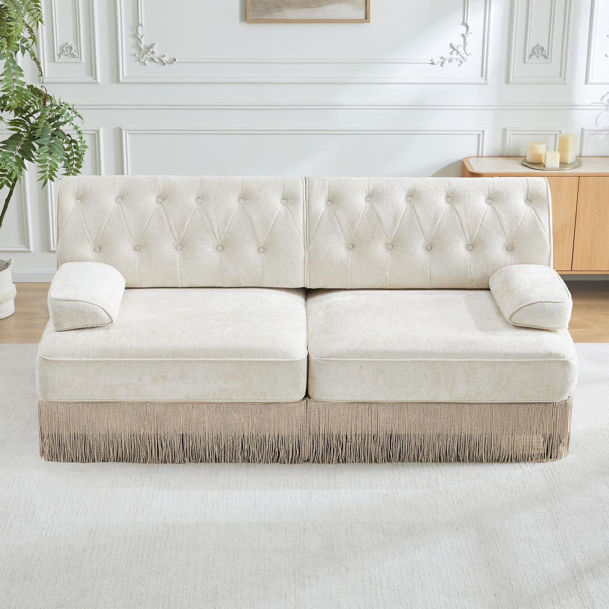 Beige Velvet Chesterfield Loveseat - Modular Sofa Design