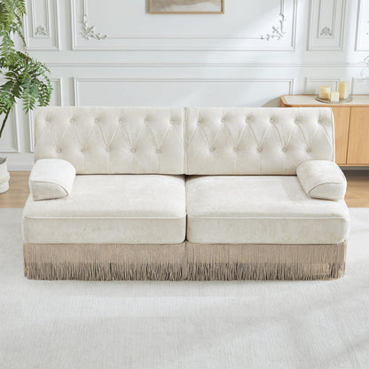 Beige Velvet Chesterfield Loveseat - Modular Sofa Design