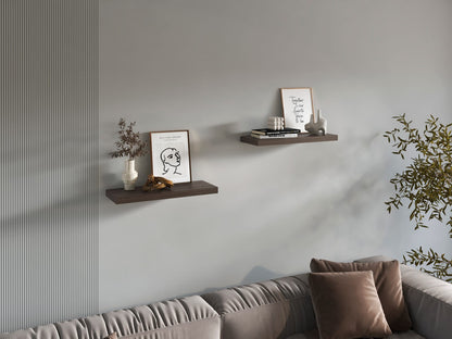 Brown Floating Wood Shelves with Two Spaces for Display and Storage for Living Room