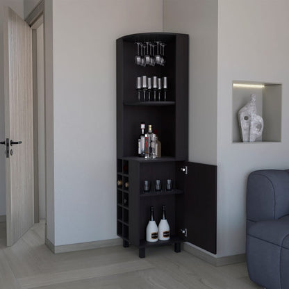 Black Corner Bar Cabinet - 17.7" W x 70.7" H for Living Room