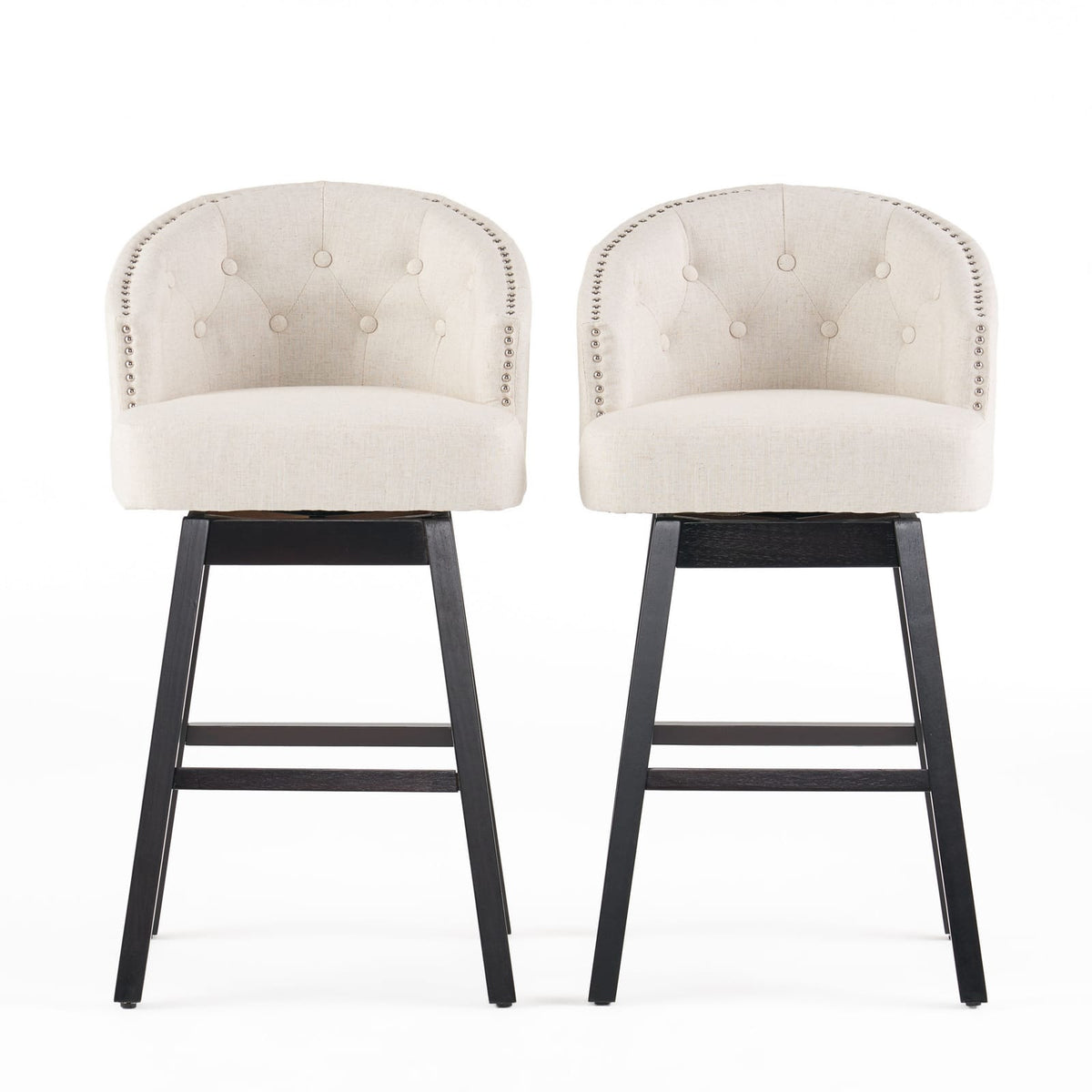 360 Degree Swivel Barstool Set Beige - Durable Rubber Wood Frame