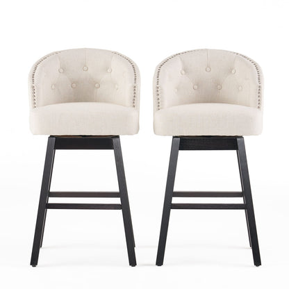 360 Degree Swivel Barstool Set Beige - Durable Rubber Wood Frame