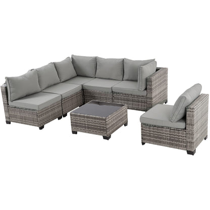 7-Piece Grey Rattan Patio Sectional Sofa Set - Outdoor Conversation Furniture