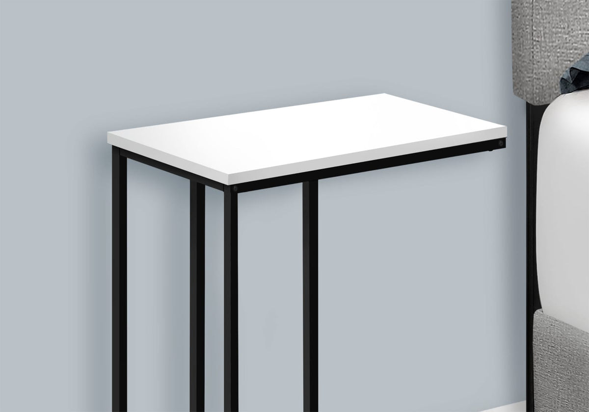 White C-Shaped End Table with Metal Base for Living Room Storage