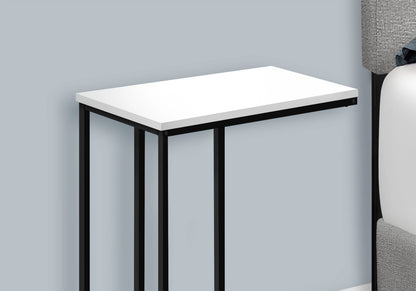 White C-Shaped End Table with Metal Base for Living Room Storage
