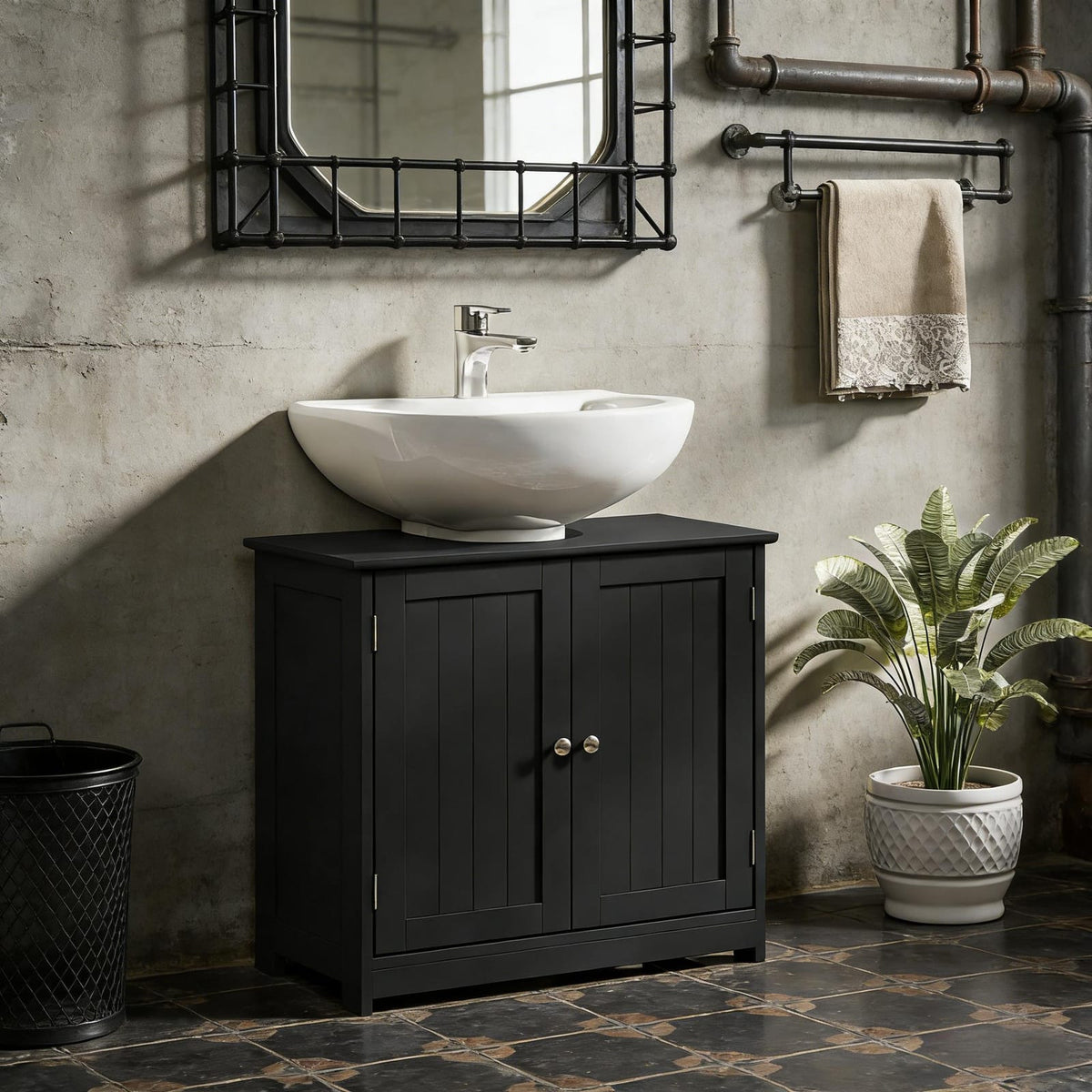 Black MDF Bathroom Sink Cabinet - Under Sink Storage