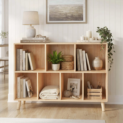 Solid Pine Wood Storage Cabinet - 7 Compartments, 45.5"L
