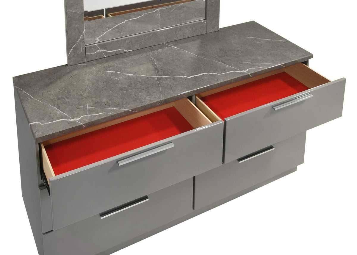 Elara Dresser Gray Wood & MDF, 6 Drawers - Bedroom Storage