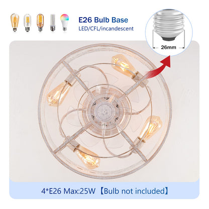 Retro White Ceiling Fan with Lights - 20 Inch Farmhouse Style
