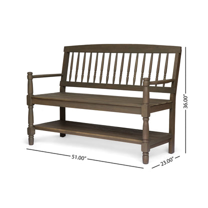 Grey Acacia Wood Farmhouse Bench for Garden Patio Seating