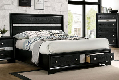 Queen Size Black Wood Bed Frame Storage
