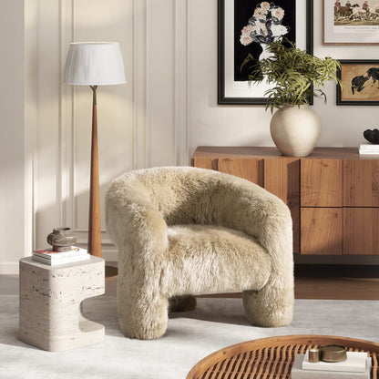 Avalon Sheepskin Accent Chair - Natural Blonde Fur, 35" for Living Room