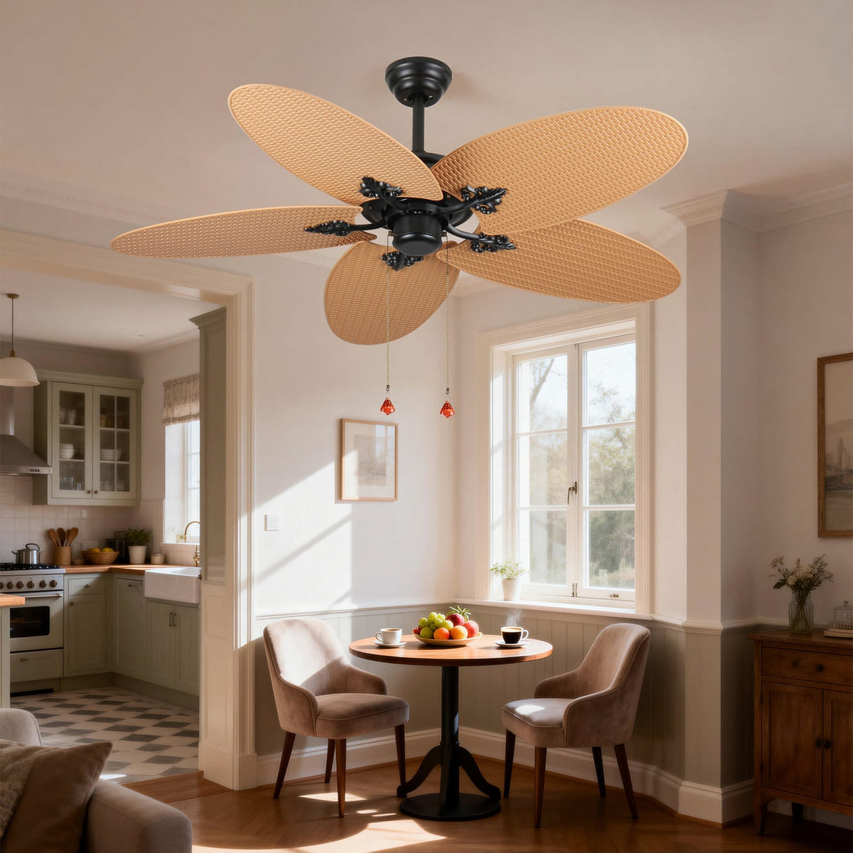 Acacia Wood Ceiling Fan with 5 Palm Leaf Blades for Stylish Rooms