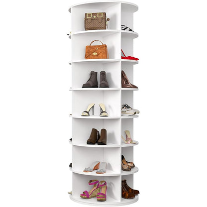 7 Tier Rotating Shoe Rack White PVC Display Tower