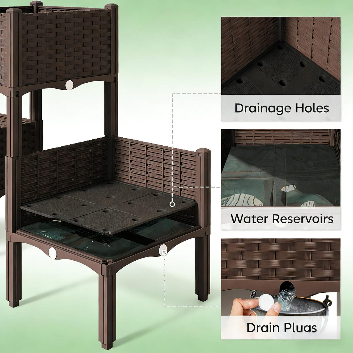 Brown Polypropylene Raised Planter Boxes - 3 Tier Garden Bed