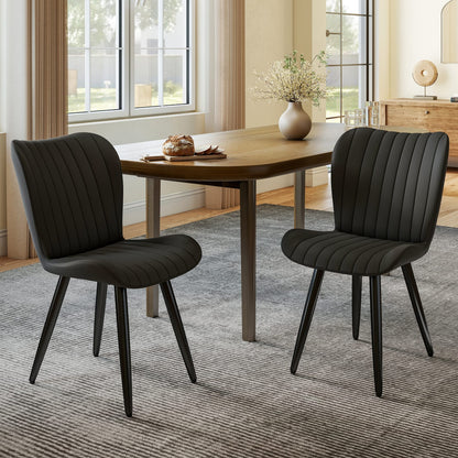 Black PU Leather Dining Chairs - 4 Modern Chairs with Metal Legs