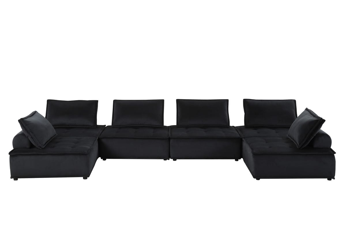 Black Velvet 6-Seat Sectional Sofa - 160" Wide