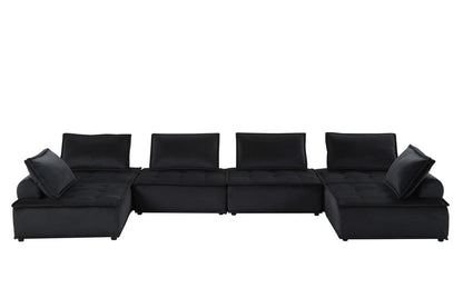 Black Velvet 6-Seat Sectional Sofa - 160" Wide