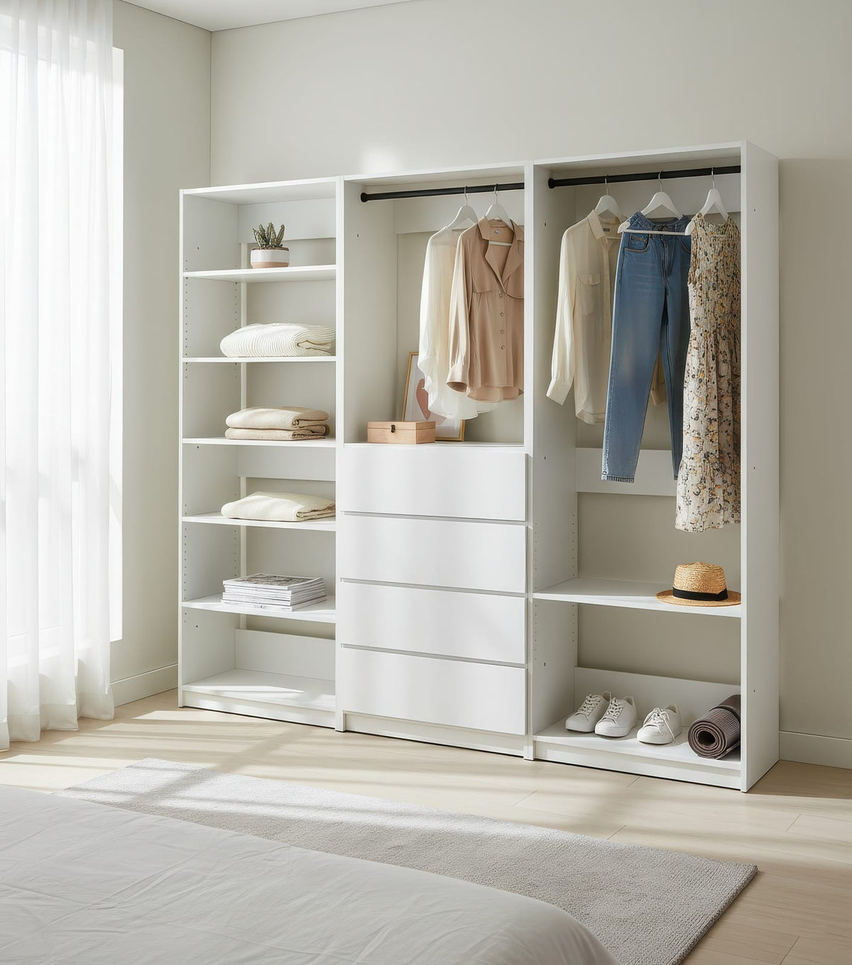 Small White Wood Closet System - Freestanding Walk In