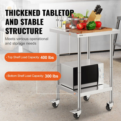 24 Inch Stainless Steel Work Table - Silver