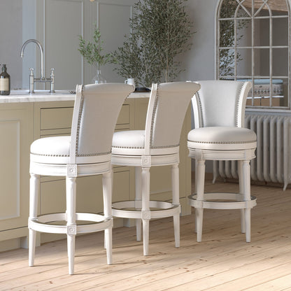 White Wood Barstool - 31" Swivel Height for Bedroom
