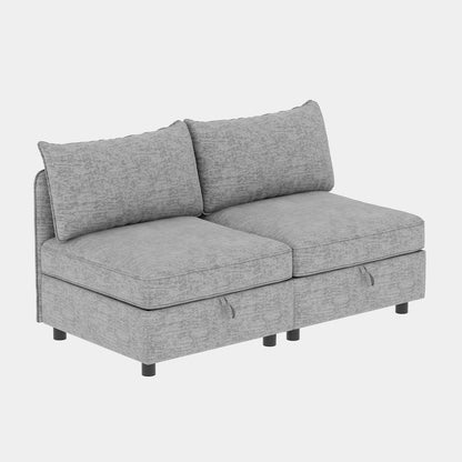 2 Seat Grey Chenille Sectional Sofa with Storage for Living Room