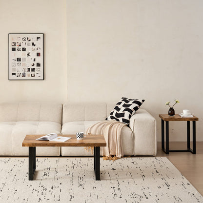 Walnut MDF Coffee Table with Metal Legs - 43.3" x 21.6" for Living Room