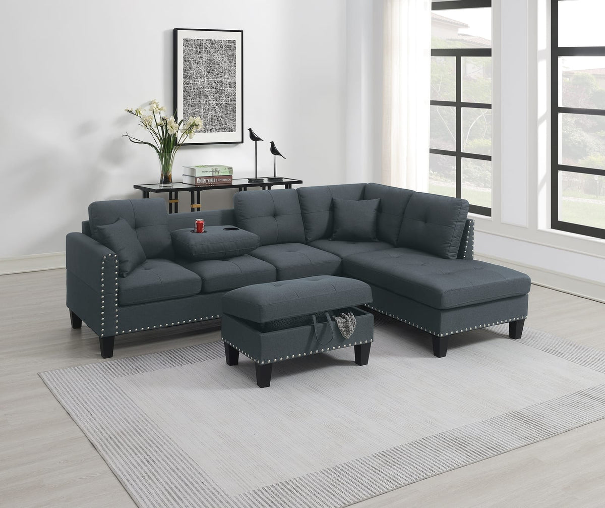 Charcoal L-Shaped Sectional Sofa for Modern Living Rooms