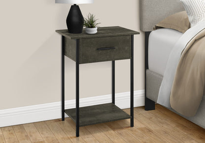 2 Tier Accent Table - Black Metal, Storage Drawer