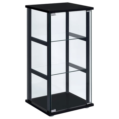 Black 3-Shelf Solid Wood Curio Cabinet - Primary Living Space