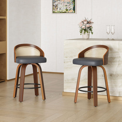 Black Faux Leather Swivel Bar Stools Set of 2 for Kitchen Counter Dining Room