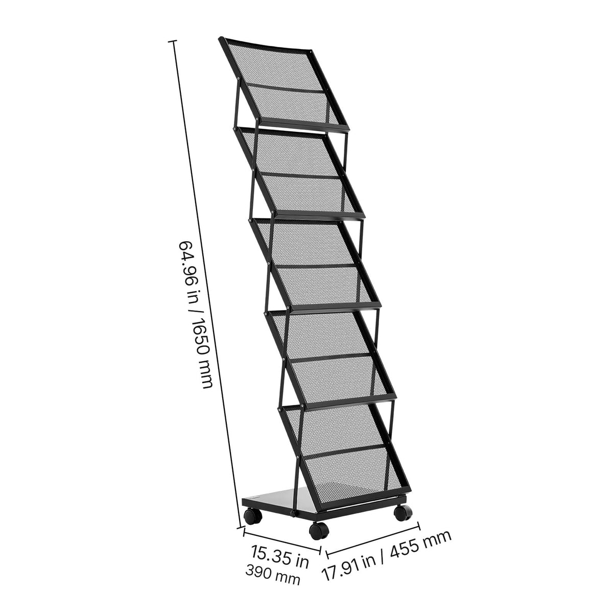 Foldable Metal Magazine Display Rack with Wheels for Office Storage for Living Room