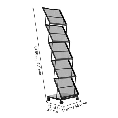 Foldable Metal Magazine Display Rack with Wheels for Office Storage for Living Room