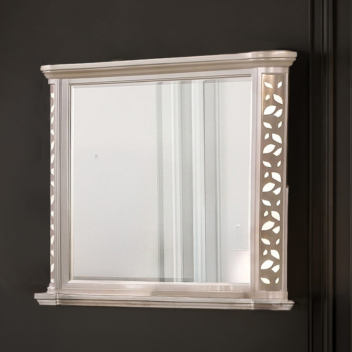 Beige Traditional Dresser Mirror with LED Lighting