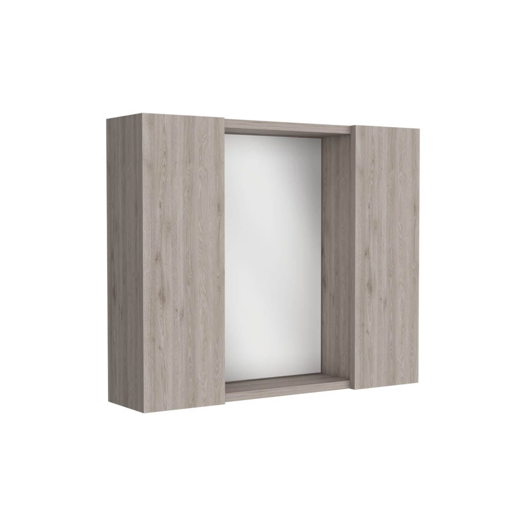Gray Bathroom Storage Cabinet with Mirror - 19 Inch Height