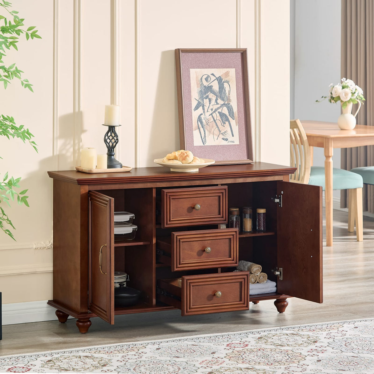 47.3" Mid Century Modern Sideboard Buffet - Walnut MDF Storage