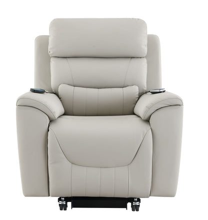 Light Gray Faux Leather Power Recliner with Lift & Massage for Living Room