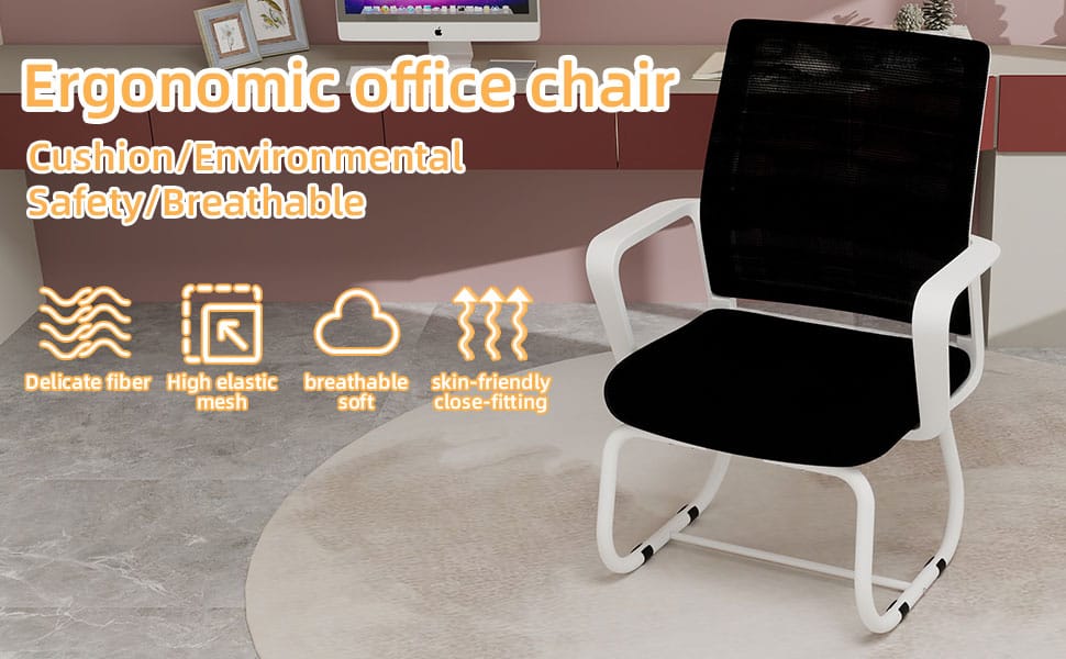 White Black Office Chair Mesh Back, Iron Frame, 23"L